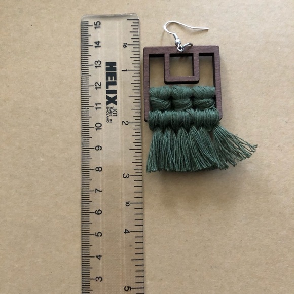 Green Tassel Earring | Dark Wood Cotton & Silver - Picture 8 of 8